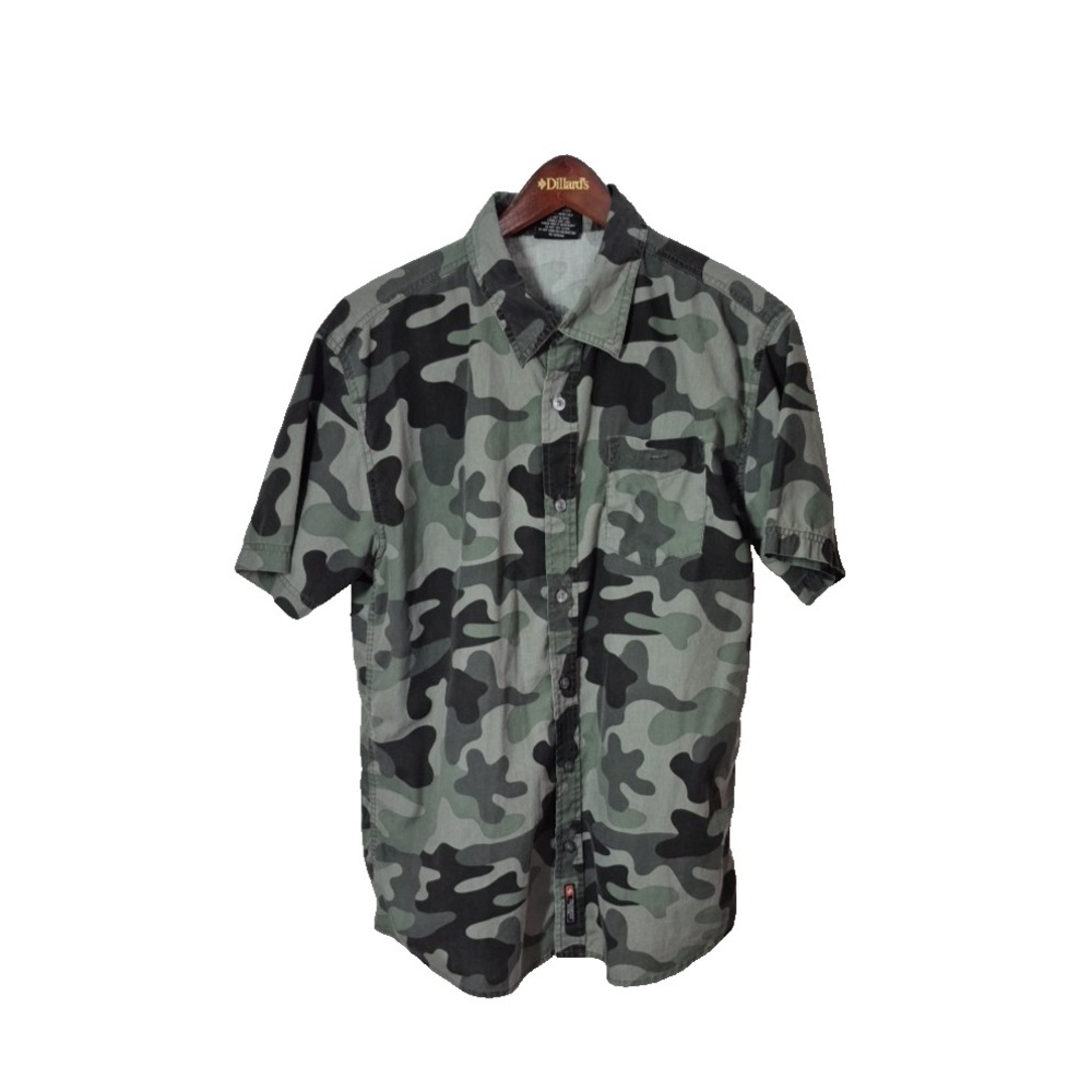 Southpole Shirt‎ Mens L Olive Green Camouflage Short Sleeve Button Up